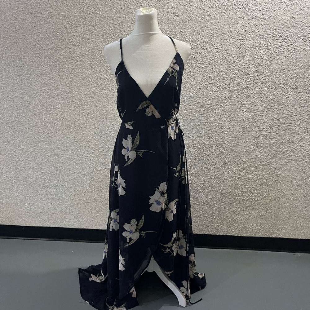 Lulu's Navy Blue Floral Wrap Dress